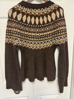 Blank NYC Brown Fair Isle Knit Crewneck Sweater